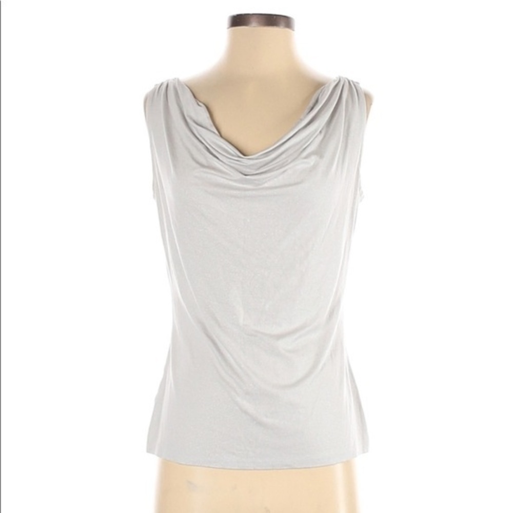 Ann Taylor size S silver threaded draped cowl neck sleeveless stretch blouse